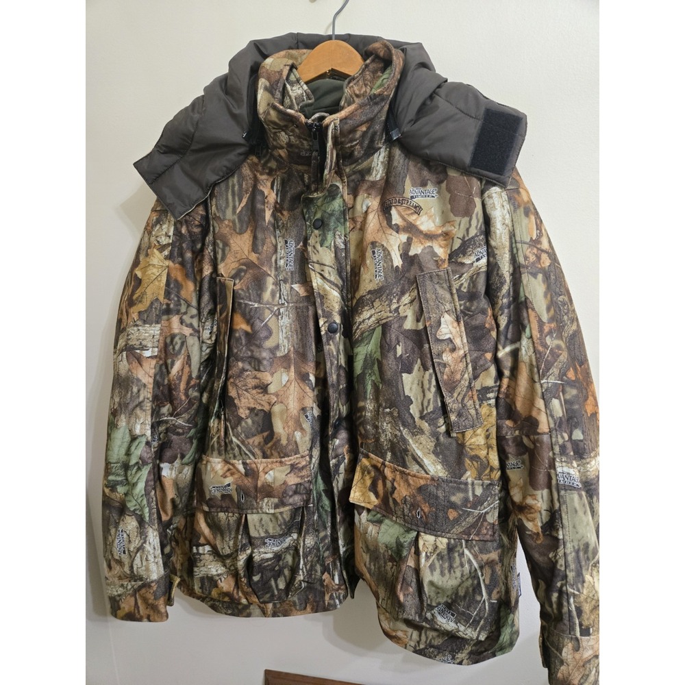 Vintage Field & Stream Mens XXL Advantage Timber Camo Hunting Hooded Parka Brown